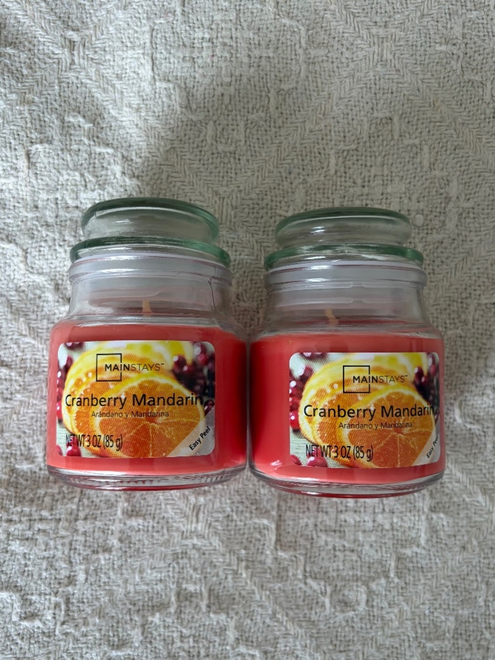 NWT 2 Mini Candles 3oz Cranberry Mandarin Scented Wick Candle Reusable Glass Jar
